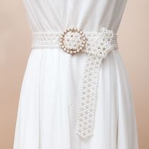 Lady Han version of the square button 100 lap fashion waist chain sweet and beautiful needle button pearl minimalist fashion decoration with a dress dress
