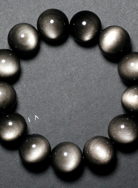 天然银曜石猫眼手链串男女款收藏级双猫眼黑金曜石情侣水晶饰品