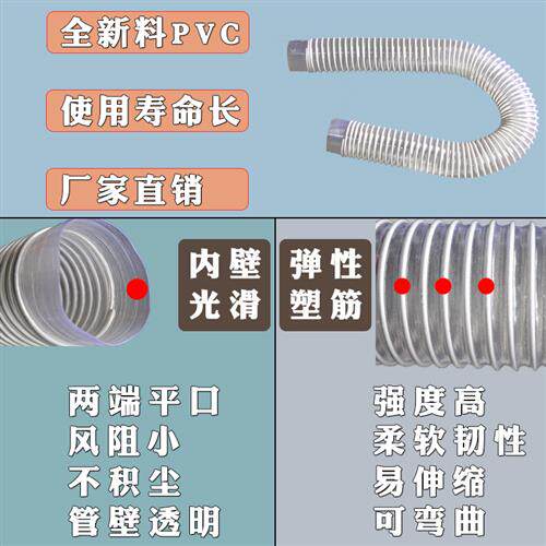 PVC工业吸尘管软管70/75/80/90/100/105白打磨机透明伸缩木工风管 - 图1