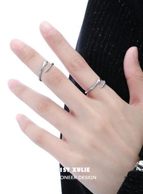 冰封蛇姬/925银海域冰蓝蛇院戒指原创小众设计不掉色食指开口尾戒