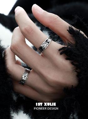 快乐小狗戒指纯银原创小众设计高级冷淡风开口戒不掉色