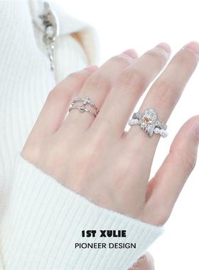 纯银戒指小众设计冷淡风高级开口素圈可调节情侣对戒礼物