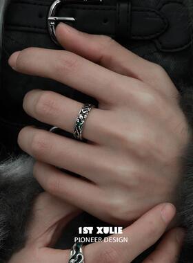 本命年蛇形纯银戒指新年小众设计不掉色食指开口情侣戒