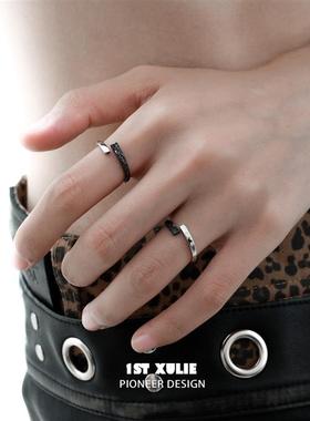 合二为一情侣对戒纯银戒指原创小众设计暗黑风开口食指戒