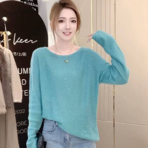 法式设计感慵懒风时尚亮片宽松针织衫小衫女春季新款别致绝美上衣 - 图1