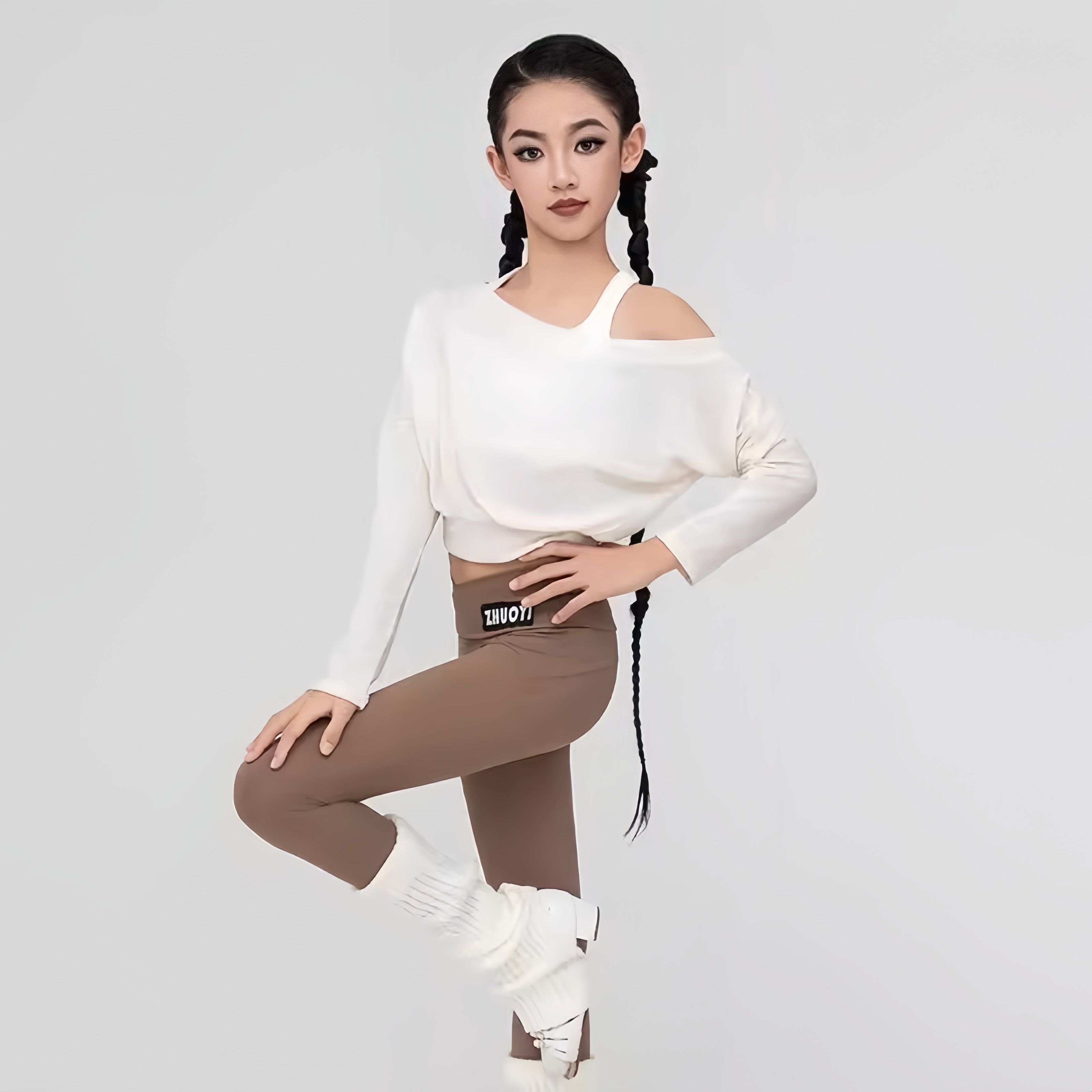 2026冬季新拉丁舞服女童斜肩透视上衣V腰瑜伽裤打底裤背心三件套,淘宝优惠券,粉丝福利购,淘宝优惠卷