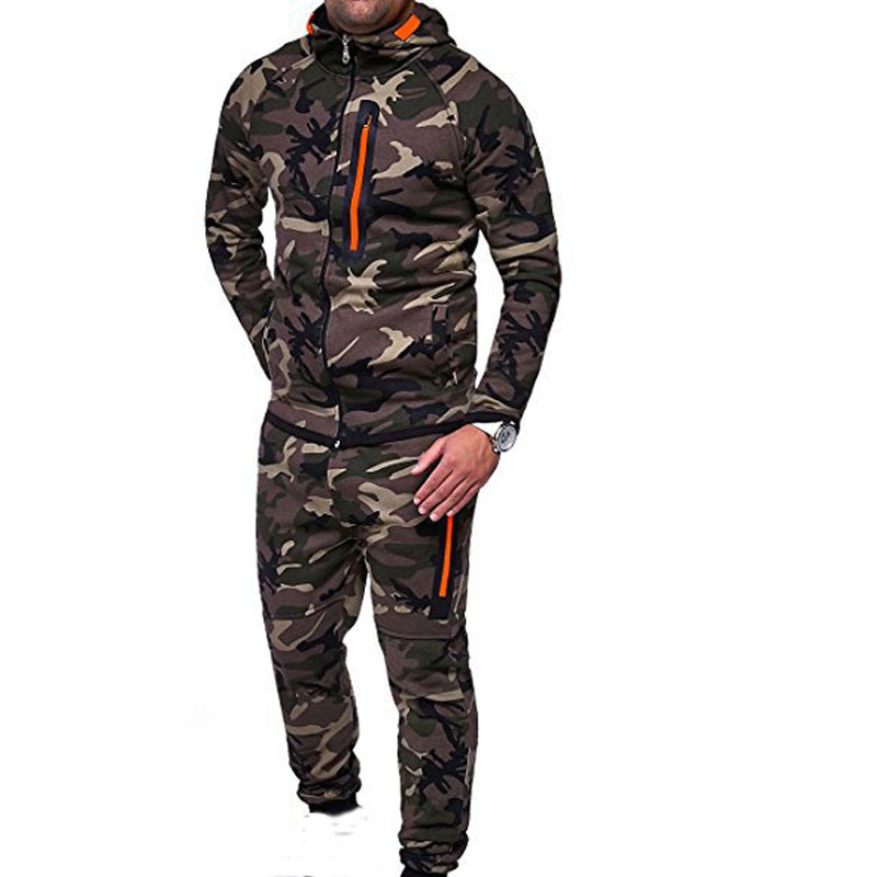 newMen's fashion hooded camouflage suit 男士时尚连帽迷彩套装 - 图0