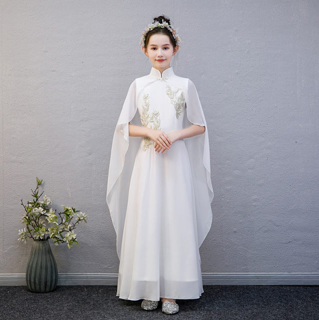 Guzheng performance costumes for women, Chinese style poetry recitation conductor costumes, temperament chorus costumes for women, long skirts