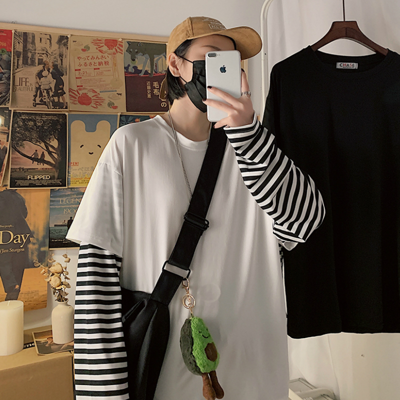 Loose Striped Fake Two Piece Long Sleeves宽松条纹假两件长袖-图2