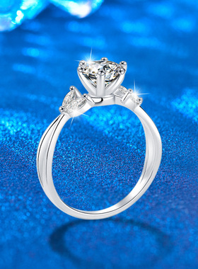 925银镀18K金戒指女高级感不掉色婚戒花卉1克拉莫桑石D色饰品