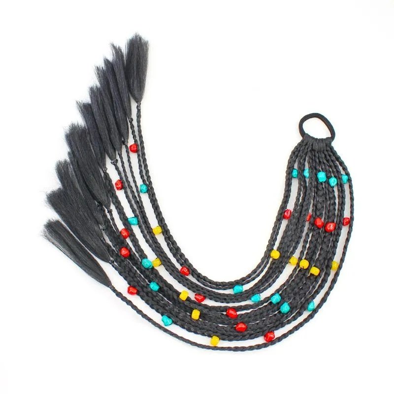 藏式毛线辫彩色珠子装饰马尾假发绑带式民族风流苏辫子发饰,淘宝优惠券,粉丝福利购,淘宝优惠卷