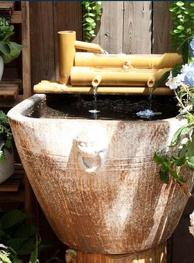 复古陶瓷仿古大缸粗陶手工圆坛方水缸大花盆鱼缸落地摆件庭院园林