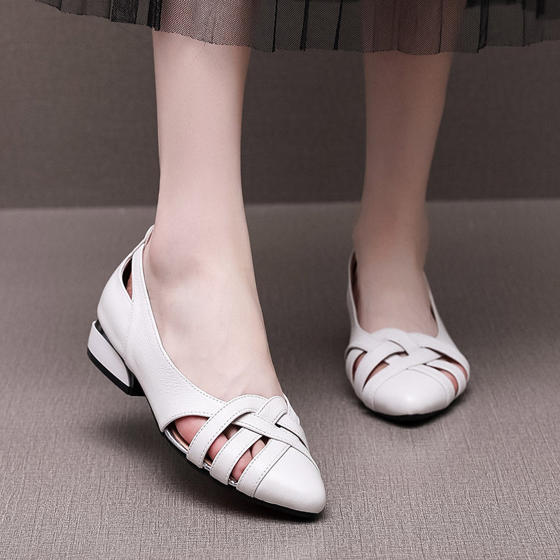 凉鞋女2021夏季新款真皮尖头低跟镂空女士皮鞋大码妈妈单鞋41一43,淘宝优惠券,粉丝福利购,淘宝优惠卷