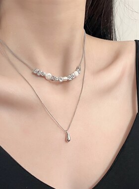 十里间【嗲嗲的碎小方】甜飒少女水滴淡水珍珠双层项链锁骨链