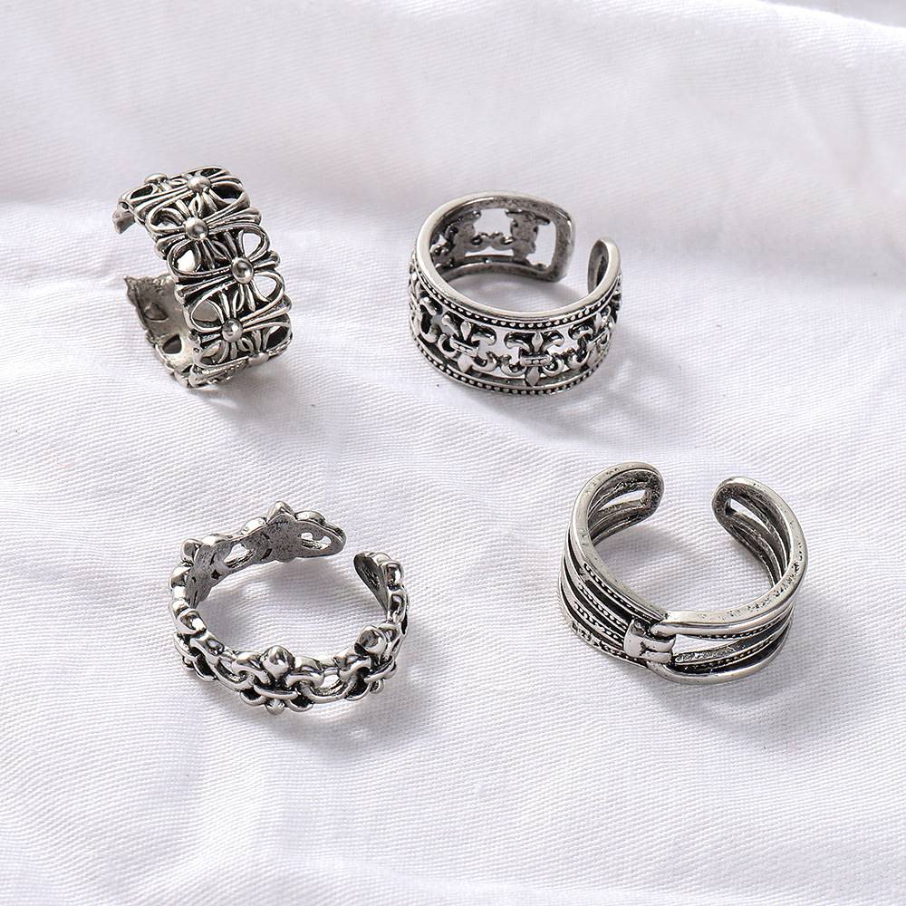 Ring Set Vintage Do Old Anchor Cross Crow Heart Ring Batch - 图0