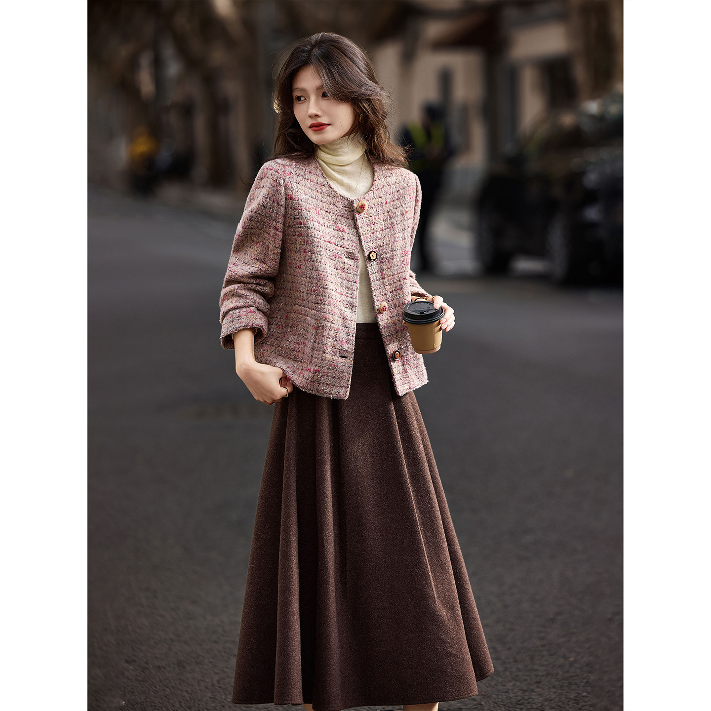 苏醒的乐园小香风两件套冬季粗花呢通勤毛呢外套高腰长款半裙套装,淘宝优惠券,粉丝福利购,淘宝优惠卷