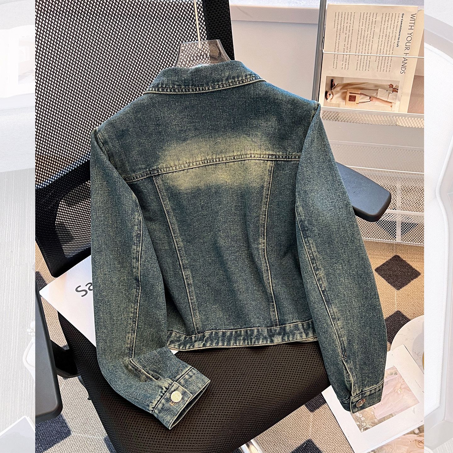 深蓝色重工钉珠牛仔外套女短款2026春秋季新款气质高级感洋气夹克,淘宝优惠券,粉丝福利购,淘宝优惠卷