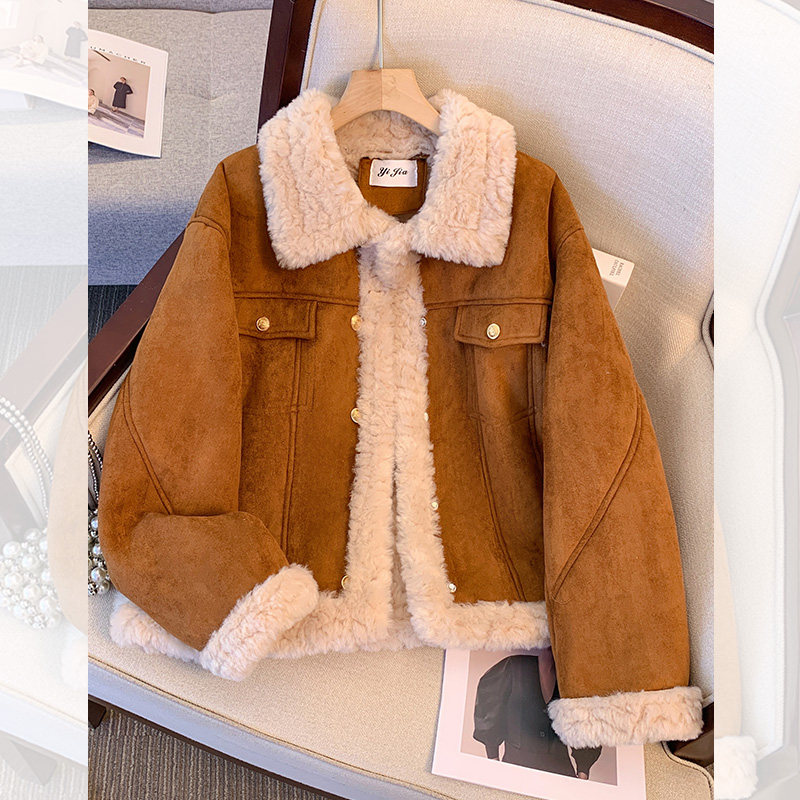 高级感小香风羊羔毛绒外套女2025年秋冬季新款加绒加厚麂皮绒夹克,淘宝优惠券,粉丝福利购,淘宝优惠卷