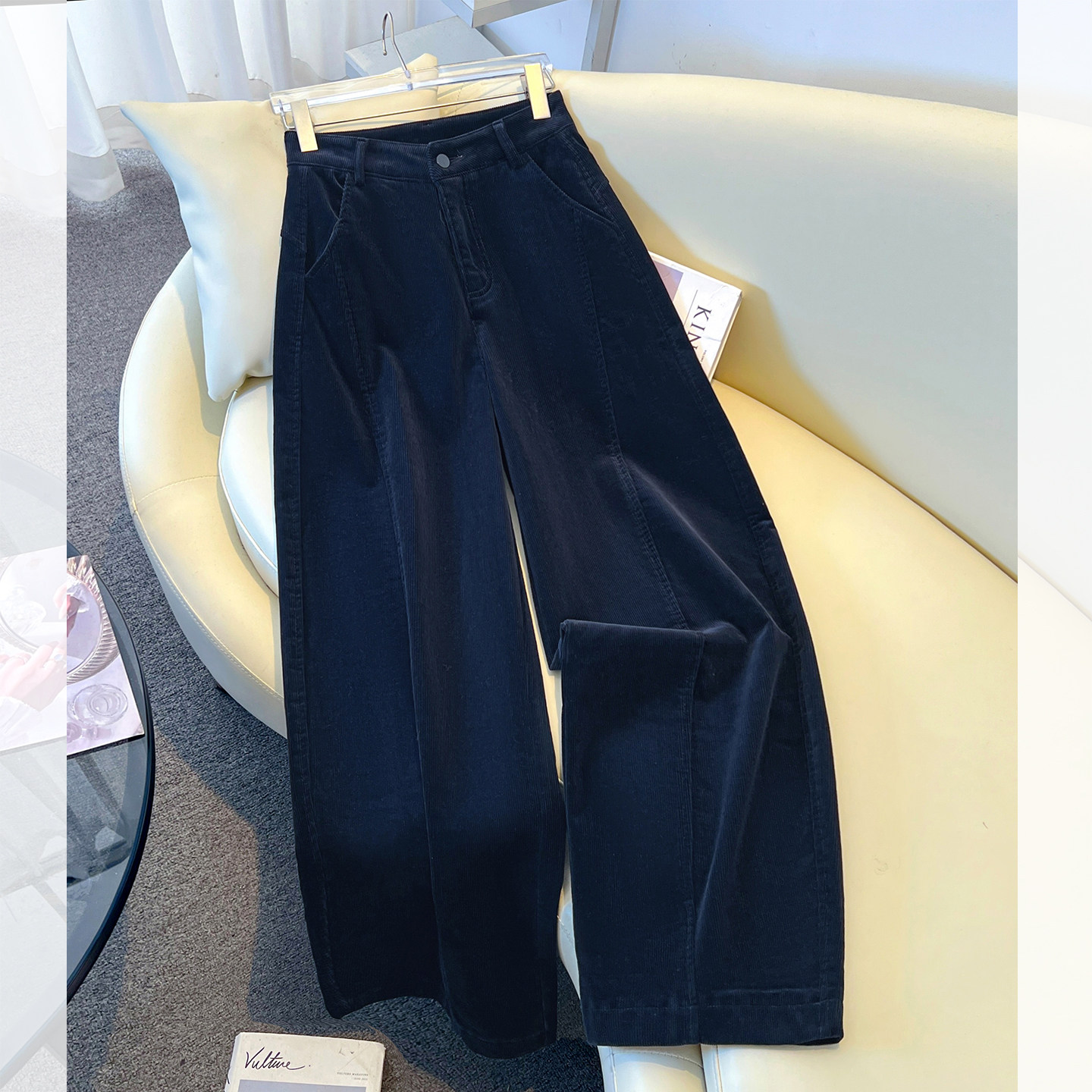 巨好看黄色雪尼尔灯芯绒阔腿弯刀裤女2026春季新款香蕉镰刀休闲裤,淘宝优惠券,粉丝福利购,淘宝优惠卷