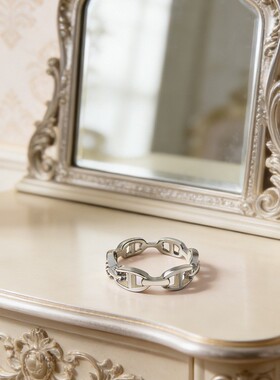 韩国复古做旧朋克个性街头港风镂空椭圆链条戒指环气质感手饰