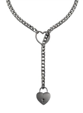 新款时尚爱心锁桃心项链不锈钢电镀银色项链朋克哥特式古巴项链饰