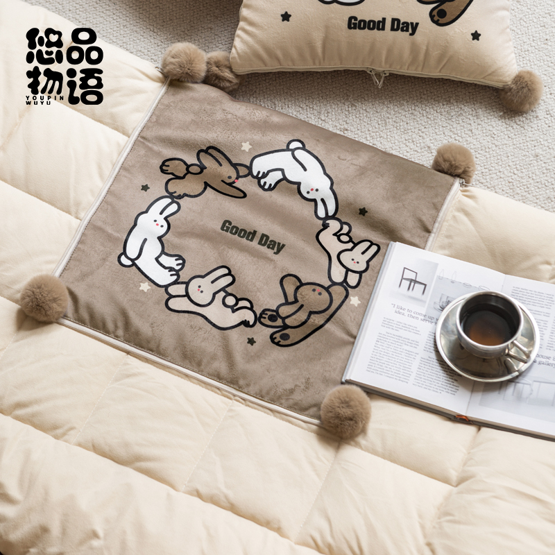 线条小兔抱枕被子两用二合一抱枕毯办公室午睡车载车用加厚靠枕被 - 图2
