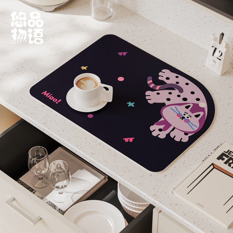 波点猫波普风厨房台面沥水垫吸水垫洗手台吧台垫碗盘隔热吸水餐垫,淘宝优惠券,粉丝福利购,淘宝优惠卷