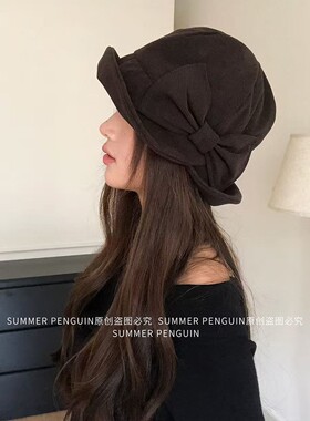 夏企帽帽SUMMER PENGUIN复古蝴蝶结渔夫帽女秋冬新款保暖休闲盆帽