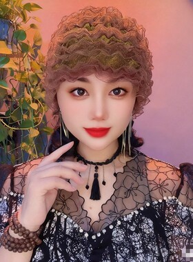 娜娜家遮白发光头帽子女士蕾丝花边网纱帽包头帽贝雷帽针织镂空女