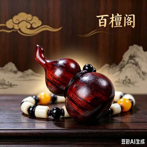 百檀香文玩店【百檀阁】紫檀福禄葫芦雕刻手把件随身盘玩工艺品。 - 图1