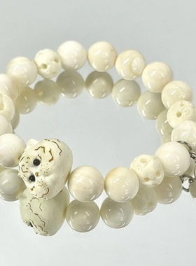 新中式国风卡通动物老虎手链白色手串女串珠甜酷百搭小众设计可爱