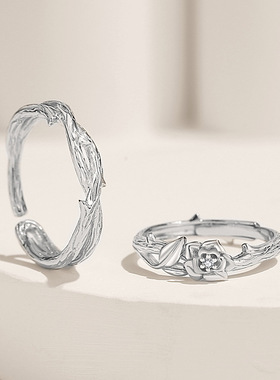 荆棘与玫瑰银色情侣戒指一对