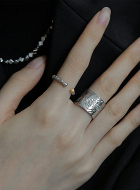 复古风唐草开口戒指女