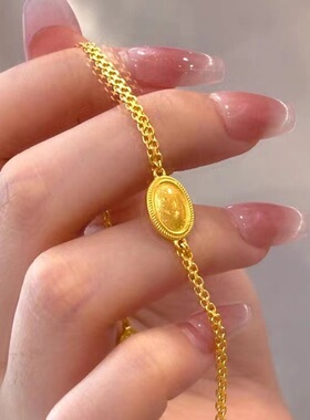 鎏金岁月圆牌手链女复古