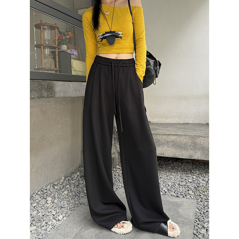 White cloud-like air-layer wide-leg pants for women 2026 spring and autumn high-waisted elastic straight-leg pants with drapey slimming casual pants