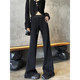 Black high-waisted bell-bottom pants for women in spring, autumn and winter, slim casual drawstring sweatpants, American style bootcut floor-length sweatpants
