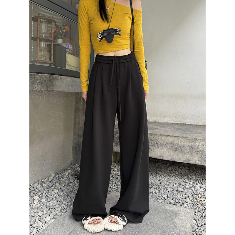 White cloud-like air-layer wide-leg pants for women 2026 spring and autumn high-waisted elastic straight-leg pants with drapey slimming casual pants