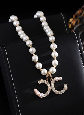 爆款双C两件套项链套装小香风仿珍珠项链配饰毛衣链时尚锁骨链