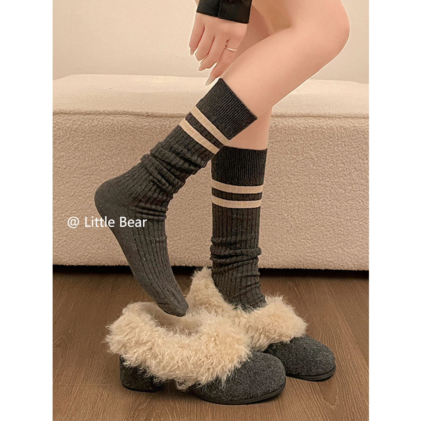 小熊出走复古方头粗跟毛毛鞋女秋冬增高优雅加绒保暖玛丽珍小皮鞋,淘宝优惠券,粉丝福利购,淘宝优惠卷