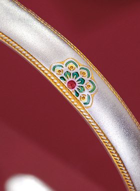 新中式国风古法高级感复古宝相花如意祥云莲花珐琅彩开口实心手镯