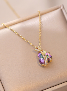 项链女 日韩风网红爱心锆石跨境新品欧美幻彩蓝色爱心蝴蝶锁骨链