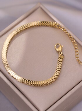 手链女 日韩风时尚复古鱼鳞新款潮个性18k金色ins小众设计手饰品