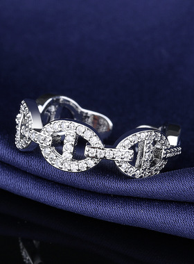 甜美轻奢时尚个性食指指环饰品女微镶满钻猪鼻子戒指直播时尚锆石