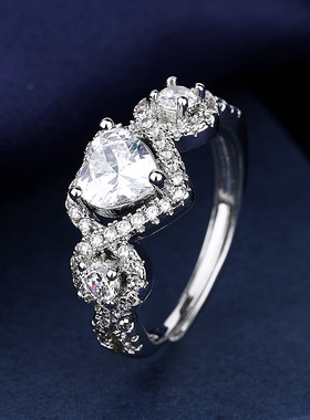 直播福利款情侣戒指女韩版心型对戒钻石求婚情人节送女友礼物