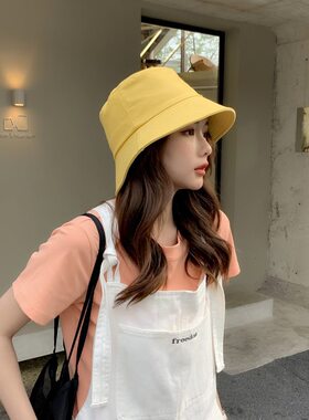 春夏新款渔夫帽女纯色光板休闲盆帽遮阳防晒帽户外运动旅游太阳帽