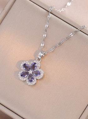 项链女 网红锆石蓝色花朵项链日韩小清新个性时尚甜美森系锁骨链