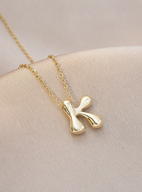 项链女跨境光面气球泡泡可爱胖乎乎26个英文字母欧美风气质锁骨链