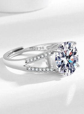 直播主播带货5克拉权杖女王排钻戒指女 仿莫桑钻开口戒指指环