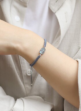 灰月光石貔貅手链女夏水晶原创拉长石编织细手腕貔貅手链现货