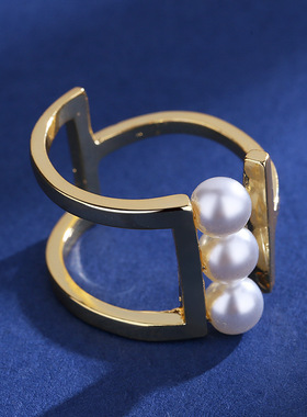 欧美热销直播热卖款创意珍珠女戒指夸张女指环时尚饰品厂家